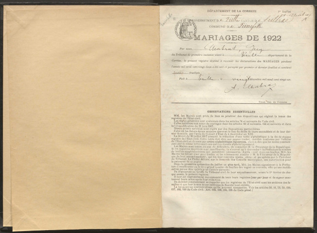 Mariages (1922-1932).