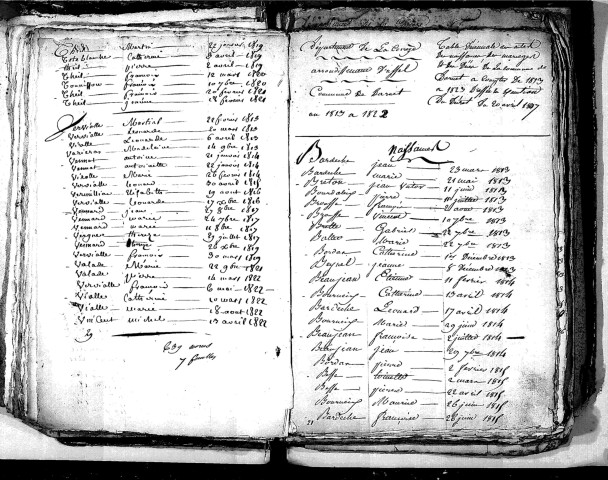 Tables décennales des naissances (1813-1822)