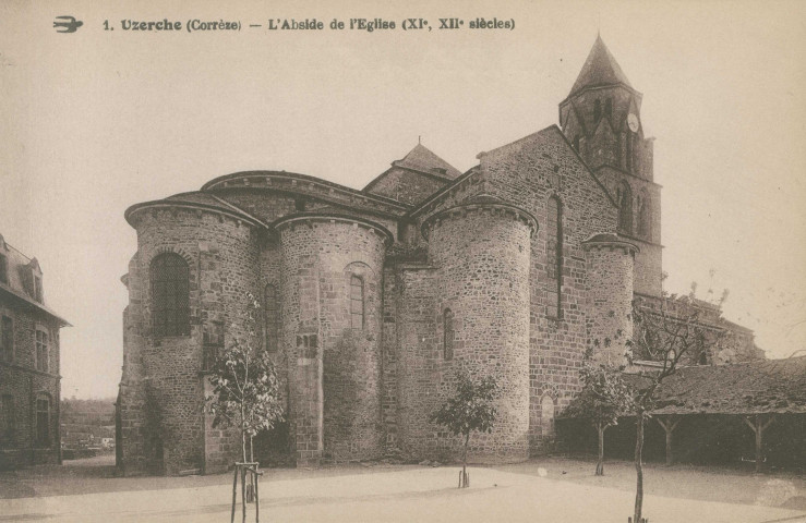Uzerche : "1. Uzerche (Corrèze) - L'abside de l'église (XIe, XIIe siècles)".