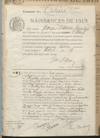 Naissances, mariages, décès (1913-1922).