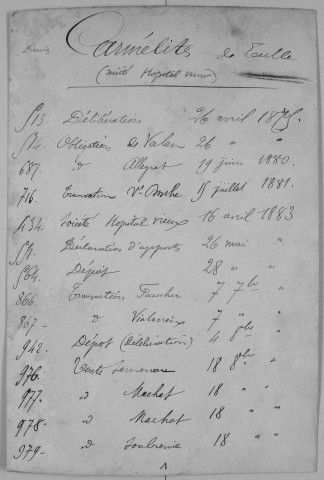 Répertoire alphabétique sur fiches : Carmelites-Chambon