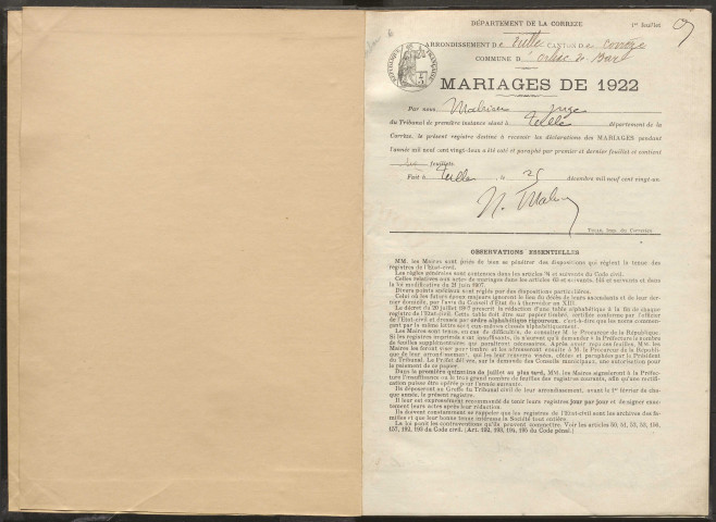 Mariages (1922-1932).