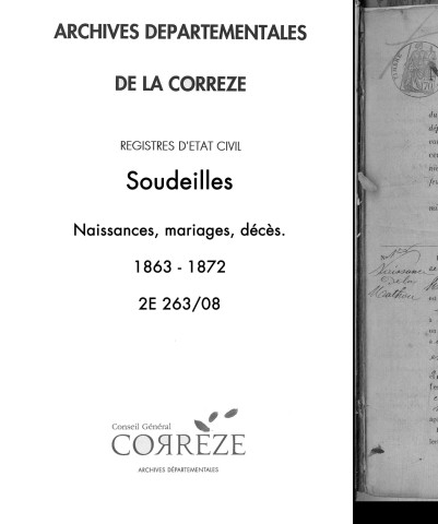 Naissances, mariages, décès (1863-1872)