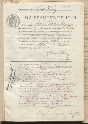 Naissances, mariages, décès (1913-1922).