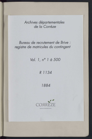 Classe 1884 : matricules 1 à 500.