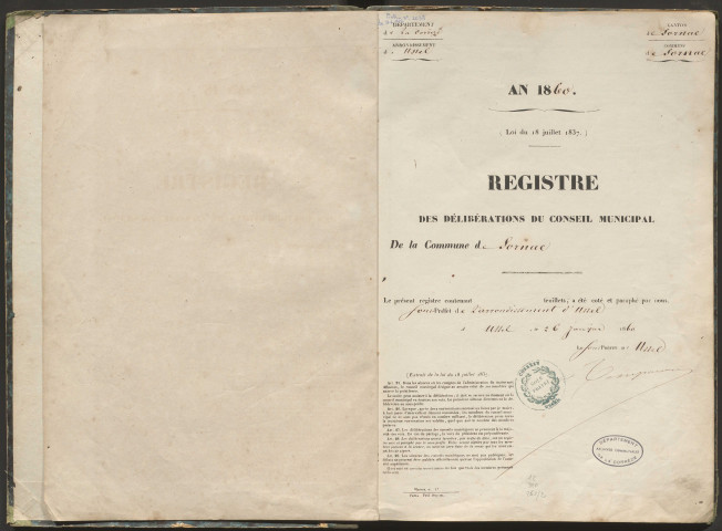 Délibérations du conseil municipal. 6 février 1860-24 août 1872