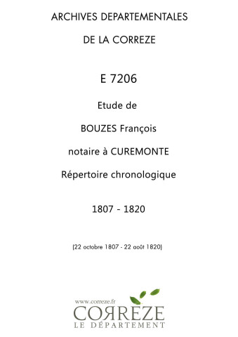 Répertoire chronologique : 22 octobre 1807-22 août 1820