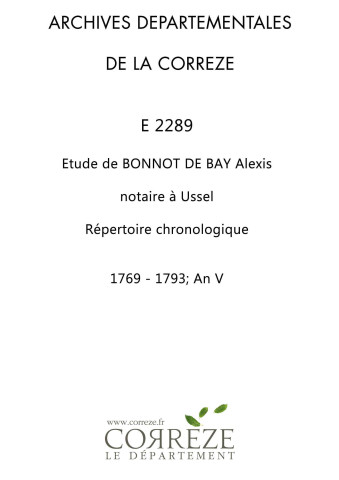 Répertoire chronologique : 1769-an V