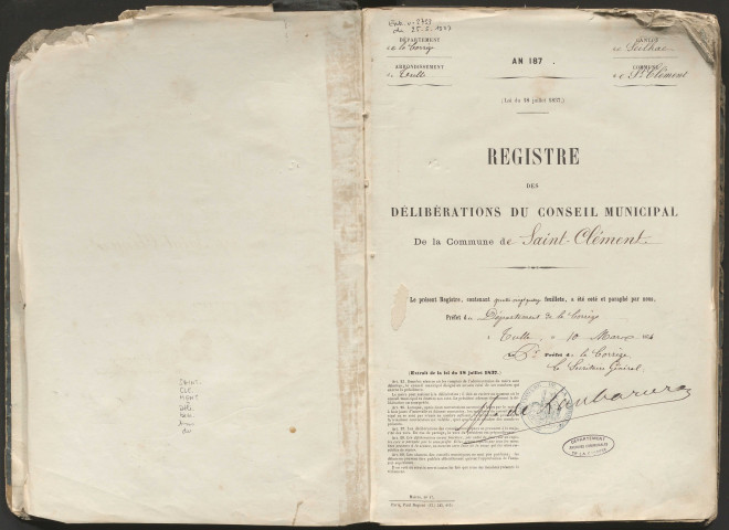 Délibérations du conseil municipal. 15 mars 1874-8 août 1886