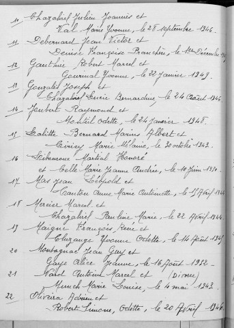 Tables décennales des mariages (1943-1952)