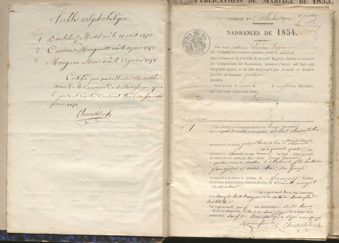 Naissances, mariages, décès (1853-1862)