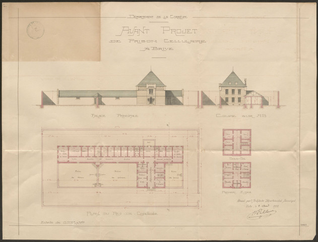 Brive-la-Gaillarde, prison : construction, devis, correspondance, affiches, rapports, tentative d'évasion (1818).