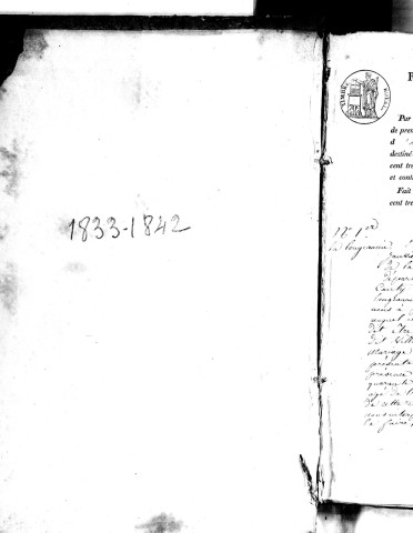 Naissances, mariages, décès (1833-1842)