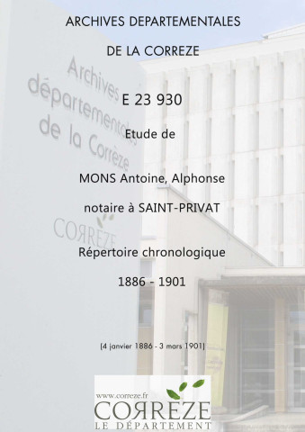 Répertoire chronologique : 4 janvier 1886-3 mars 1901