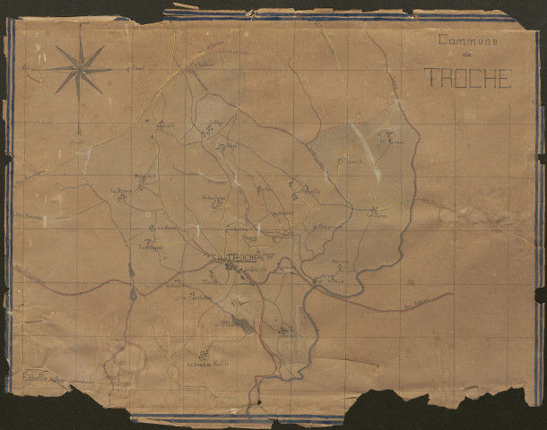 Plan aquarellé de la commune de Troche. Sans date