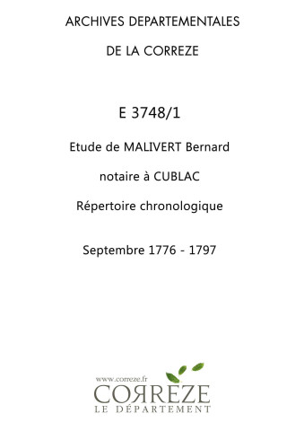 Répertoire chronologique : septembre 1776-juin 1806