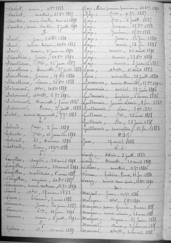 Tables décennales des naissances (1883-1892)