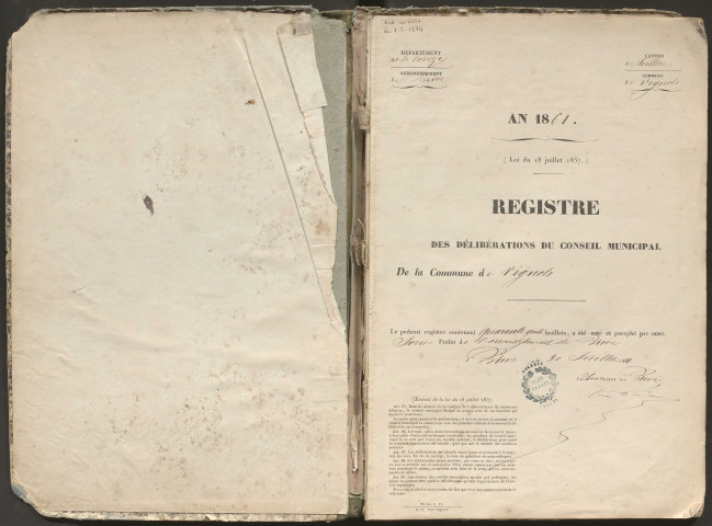 Délibérations du conseil municipal. 15 août 1861-24 septembre 1870