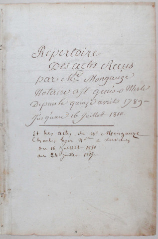 Répertoire chronologique : 15 avril 1789-24 juillet 1815