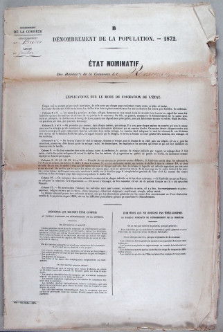 Population : listes nominatives (1872-1926). Mouvement de la population (1889-1896)