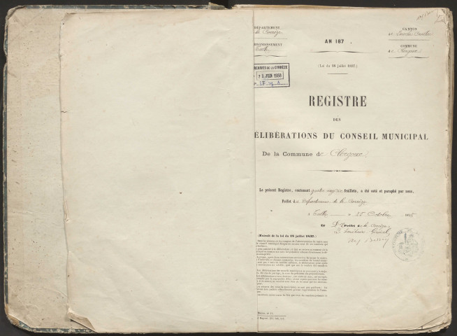 Délibérations du conseil municipal. 09 janvier 1876-28 août 1892