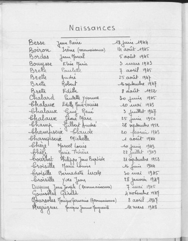Tables décennales des naissances (1943-1952)