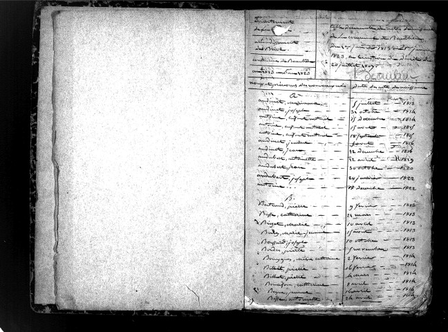 Tables décennales des naissances (1813-1822)