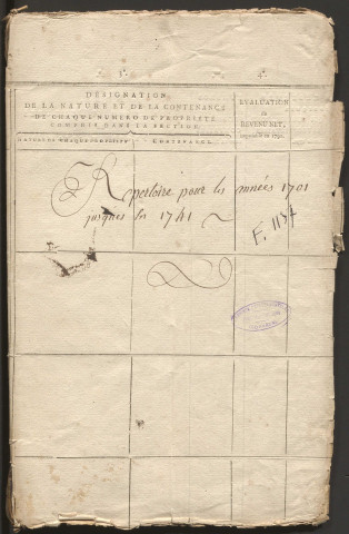 Répertoire chronologique (1701-1764)