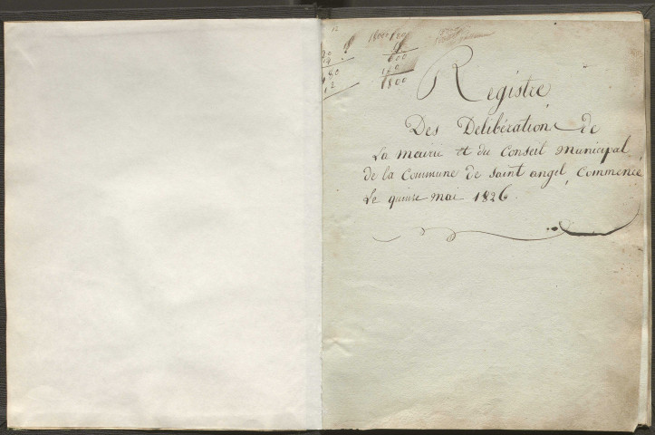 Délibérations du conseil municipal (15 mai 1826-26 avril 1938). Registre destiné à informer les citoyens composant la garde nationale (14 novembre 1830-18 octobre 1846). Registre des notifications des ordres de route (28 novembre 1839-15 décembre 1839, 1843). Enregistrement des différentes ordonnances du roi (11 septembre 1828).