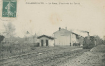 Chamboulive : "Chamboulive. - La gare. L'arrivée du train".