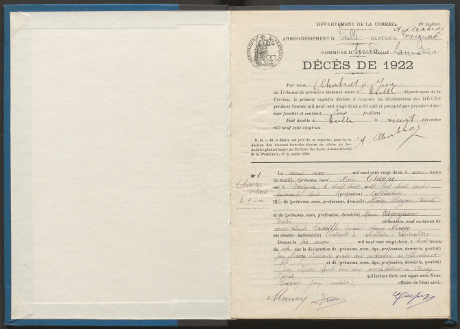 Décès (1922-1932).