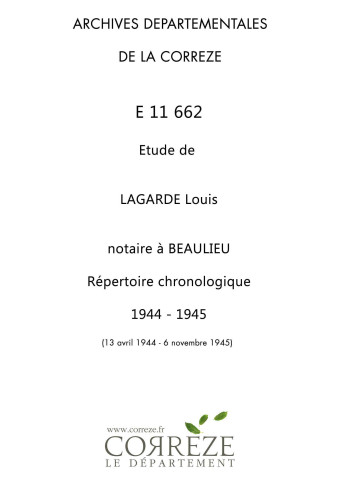 Répertoire chronologique : 13 avril 1944-6 novembre 1945