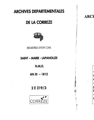 Naissances, mariages, décès (1803-1812)