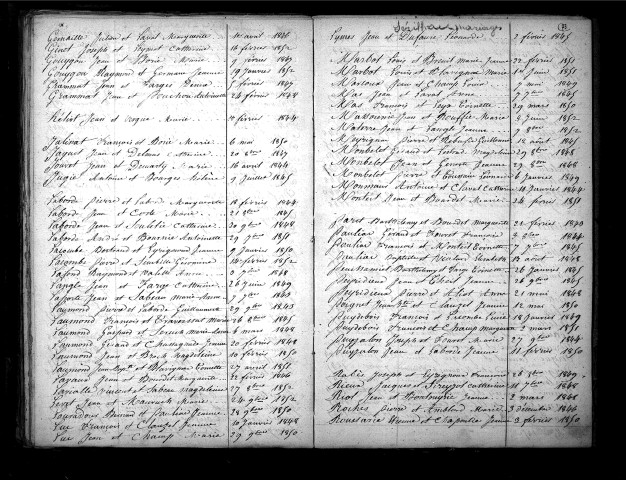 Tables décennales des mariages (1843-1852)