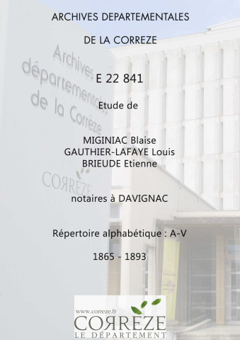 Répertoire alphabétique : A-V