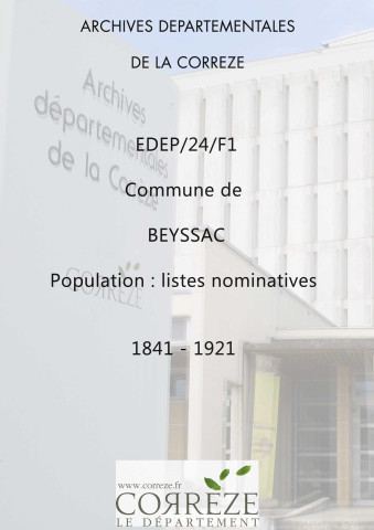 Population : listes nominatives (1841, 1851-1921), mouvements de populations (1888-1897).