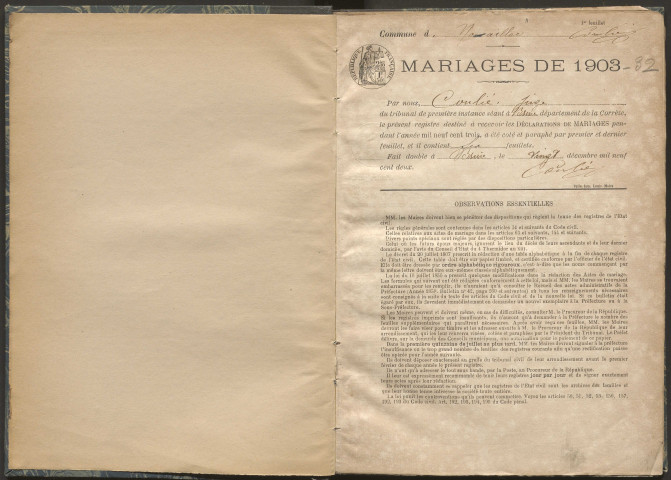 Mariages (1903-1932).