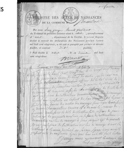 Naissances, mariages, décès (1823-1832)