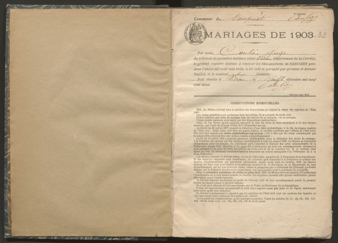 Mariages (1903-1932).