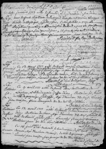 Baptêmes, mariages, sépultures (1777-1792)