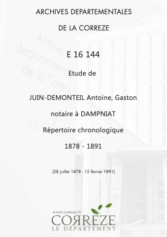 Répertoire chronologique : 28 juillet 1878-15 février 1891