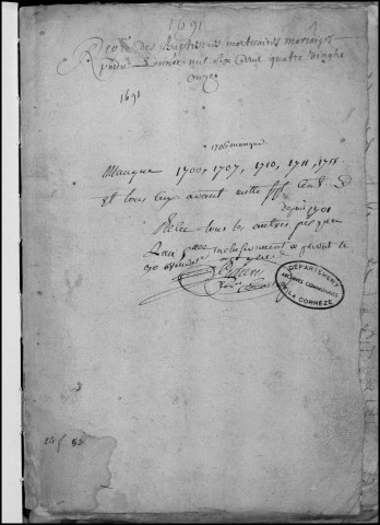 Baptêmes, mariages, sépultures (1691-1727)
