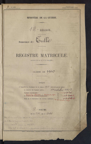 Classe 1910 : matricules 501 à 1000.