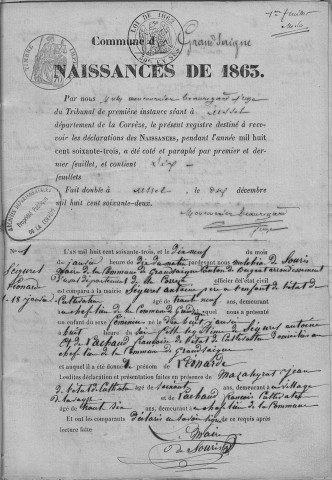 Naissances, mariages, décès (1863-1872)