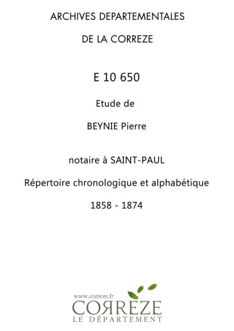Répertoire alphabétique et chronologique :1858-1874