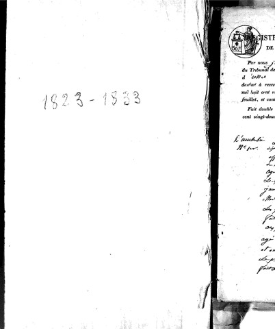 Naissances, mariages, décès (1823-1833)