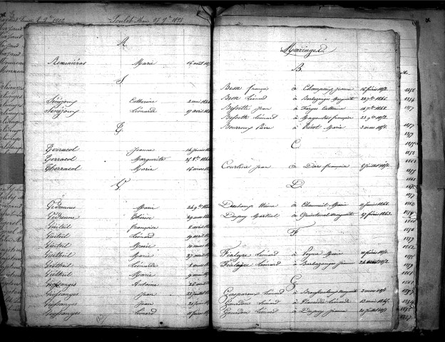 Tables décennales des mariages (1843-1852)