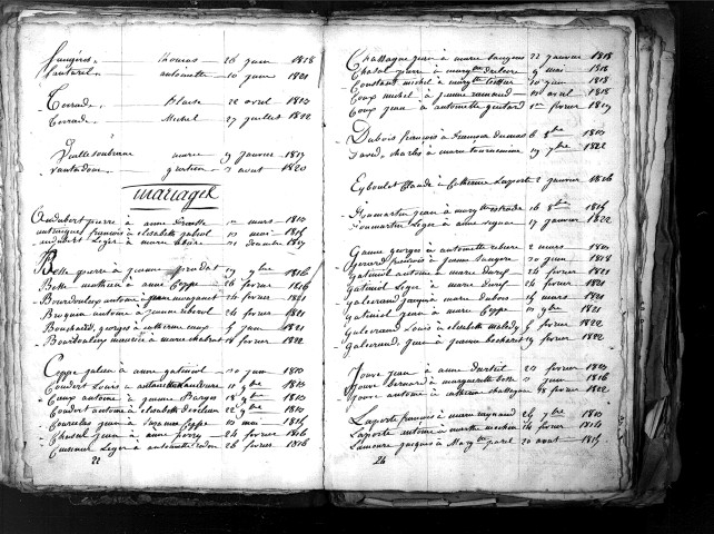 Tables décennales des mariages (1813-1822)