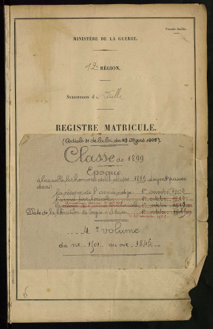 Classe 1899 : matricules 1501 à 1953.