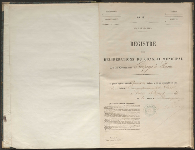 Délibérations du conseil municipal. 12 mars 1874-31 août 1879